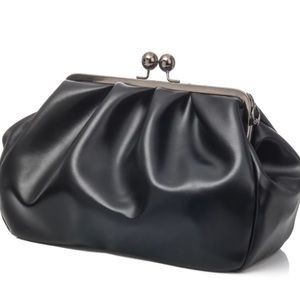 Black Kiss Lock Faux Leather Bag // Purse